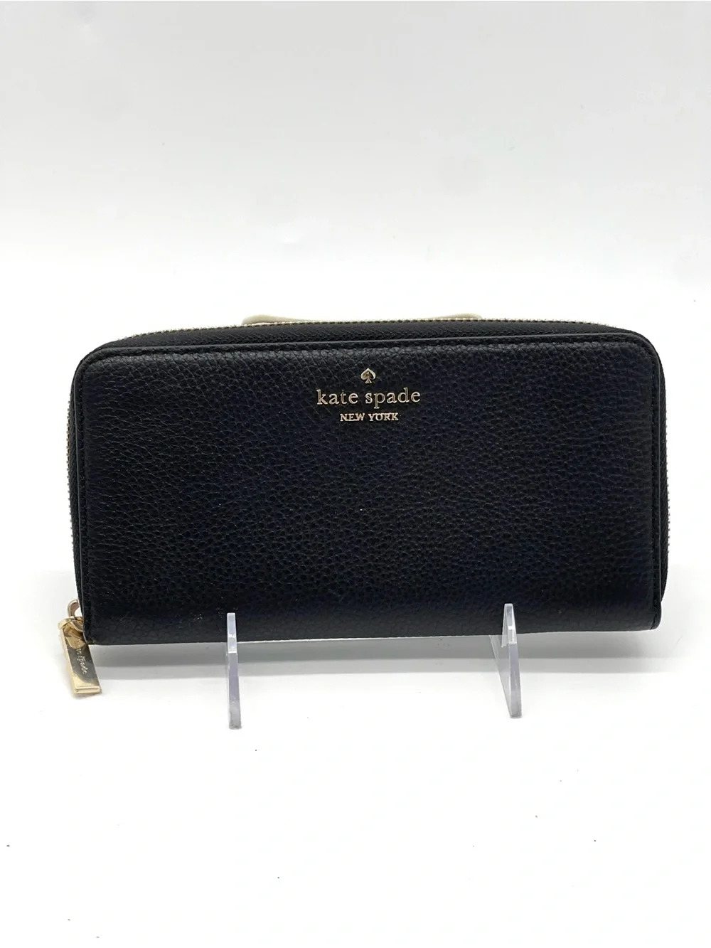 Kate Spade Leila Large Black Pebbled Leather Wallet with Gold Hardware